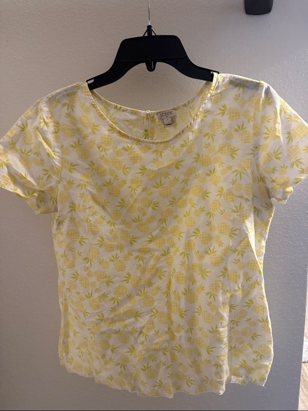 J. Crew Factory White Linen Tee with Yellow Pineapple Print